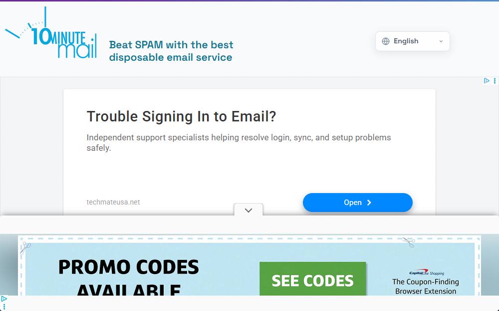 Screenshot of 10 Minute Mail